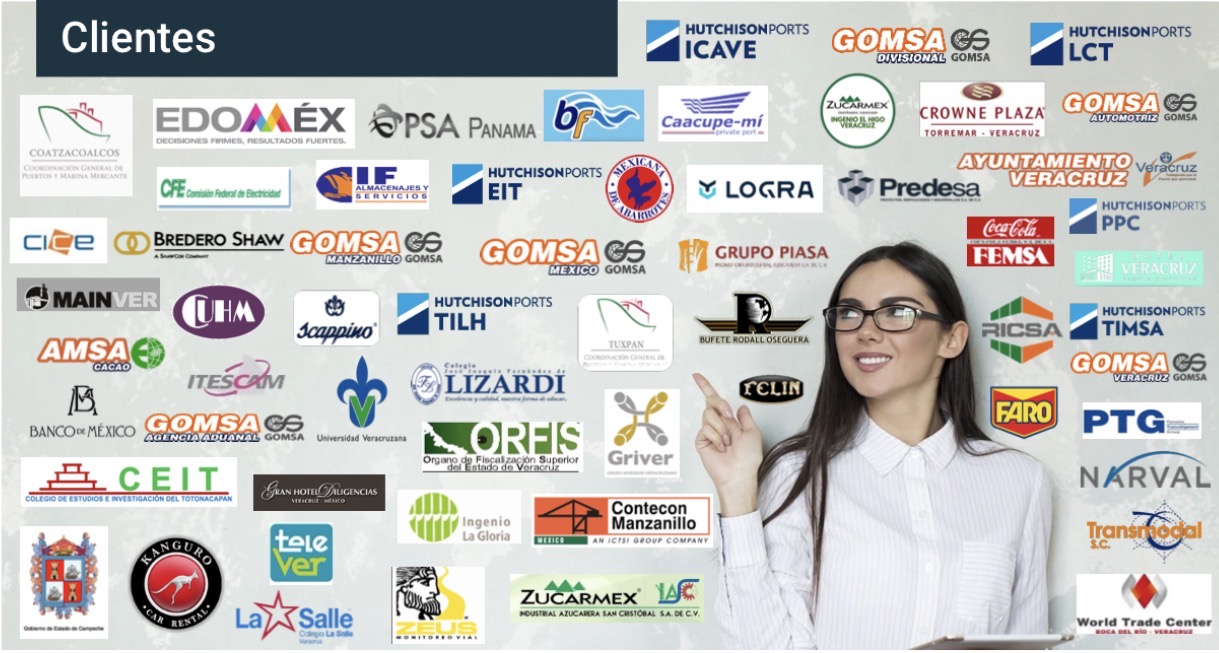 Empresas con las que hemos colaborado: Hutchison Ports, GOMSA, Coca-Cola FEMSA, PSA Panamá, CFE, Banco de México, Universidad Veracruzana y más